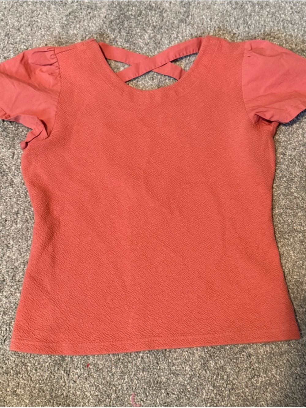 Anthropologie Coral Cross-Back Textured Short Sleeve Top